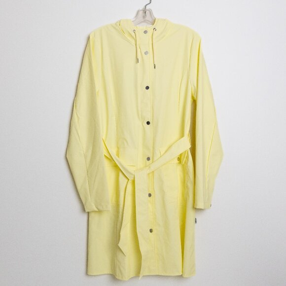RAINS Rain Jacket Hooded Waterproof Coat Curve W Belted Straw Yellow Large - Picture 3 of 14